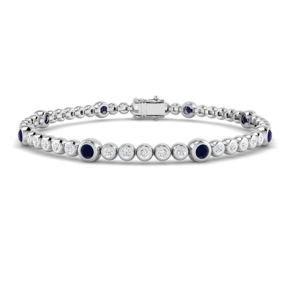 1.70CT VS/EF Round Blue Sapphire and Diamond Bezel Set Bracelet W