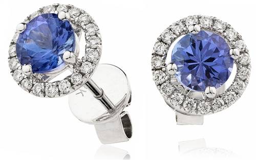 Round Blue Tanzanite & Diamond Cluster Earrings P