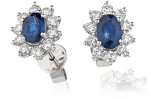 Blue Sapphire & Diamond Cluster Earrings P