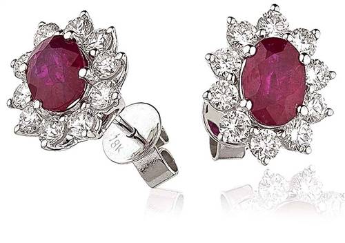 Oval Ruby & Diamond Cluster Earrings P