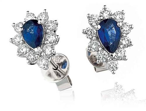 Blue Sapphire & Diamond Cluster Earrings W