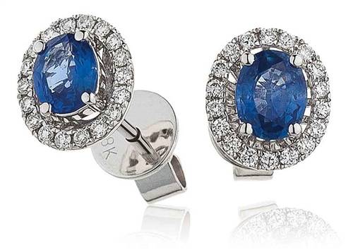 Blue Sapphire & Diamond Cluster Earrings W