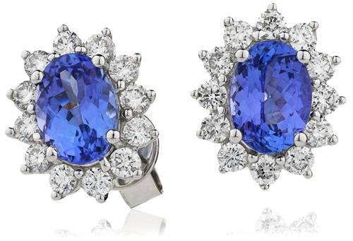 Blue Tanzanite & Diamond Cluster Earrings P