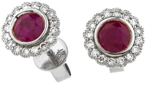 Round Ruby & Diamond Cluster Earrings P