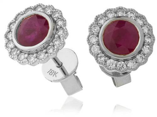 1.50ct Round Ruby & Diamond Cluster Earrings W