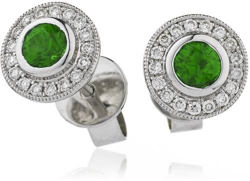 Round Emerald & Diamond Cluster Earrings W