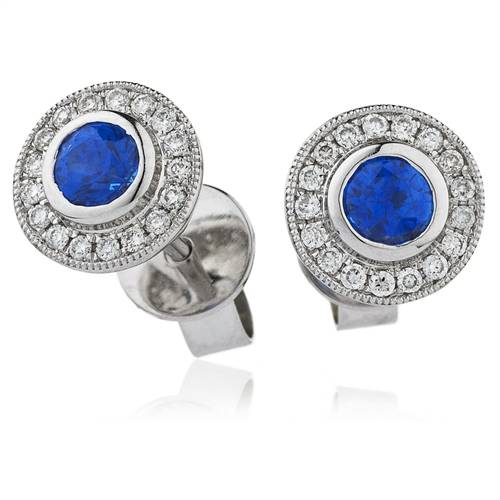 1.55ct Round Blue Sapphire & Diamond Cluster Earrings W