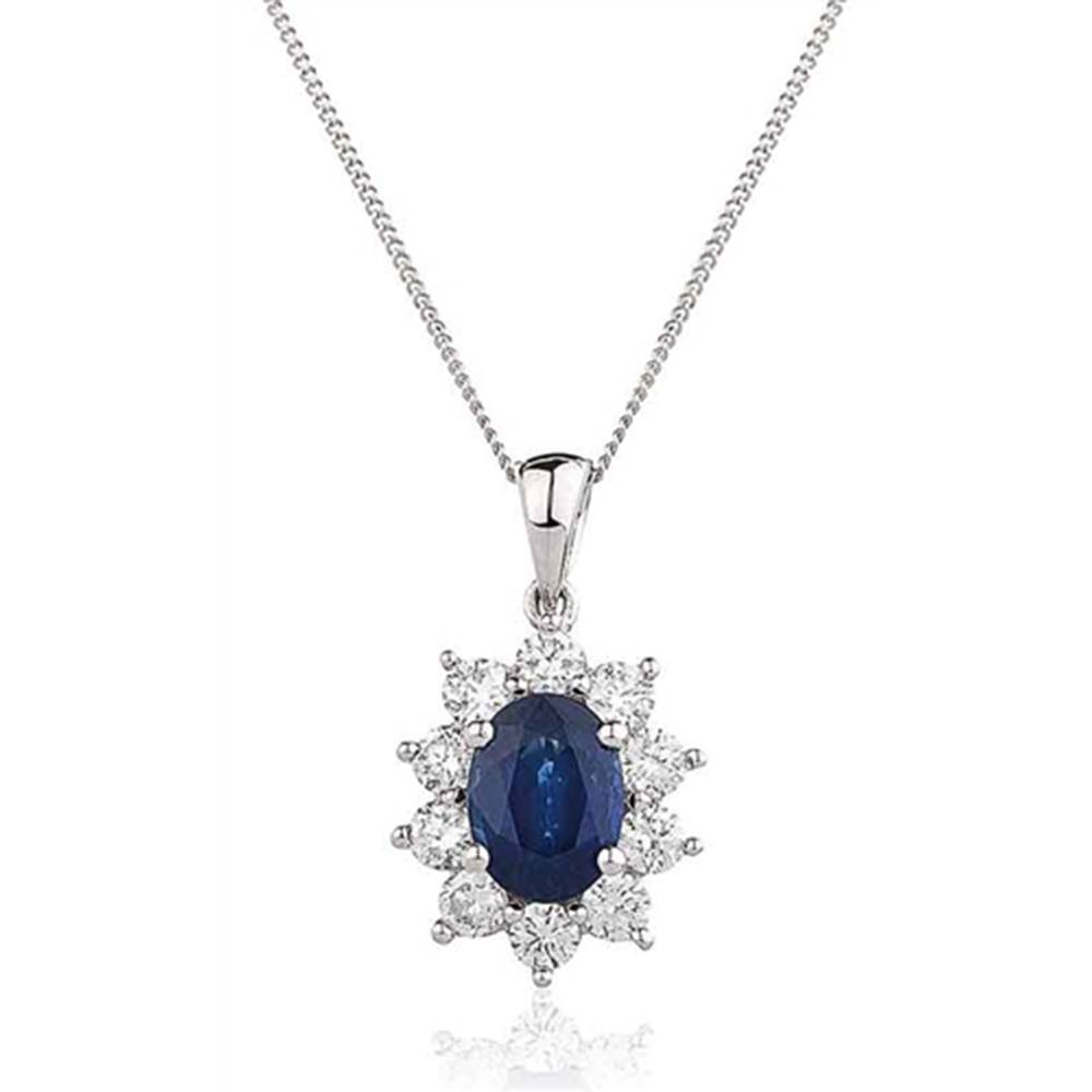 Blue Sapphire & Diamond Cluster Pendant W