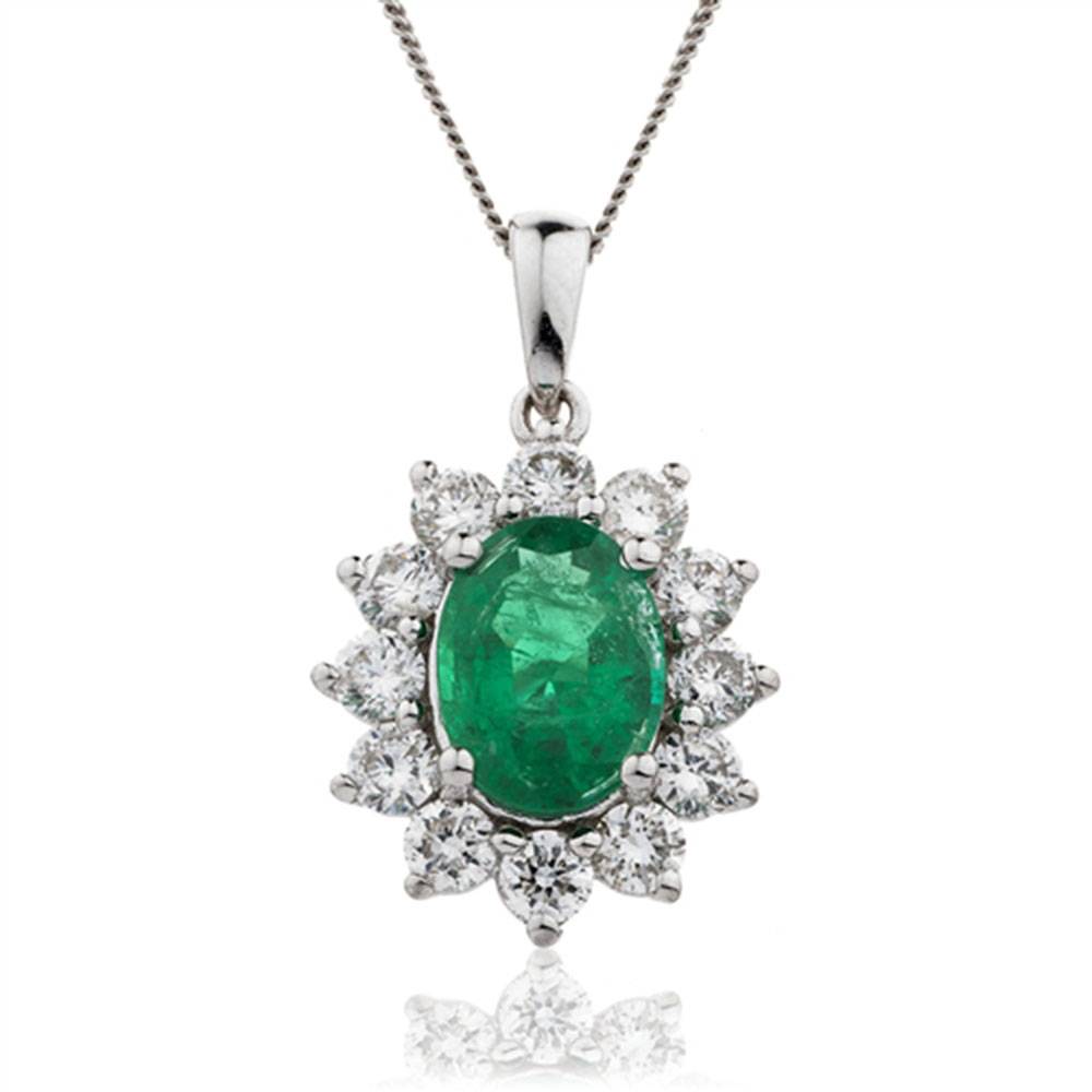 Oval Shaped Emerald & Diamond Pendant W