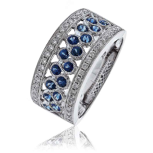 1.10ct Blue Sapphire & Diamond Half Eternity/Dress Ring W