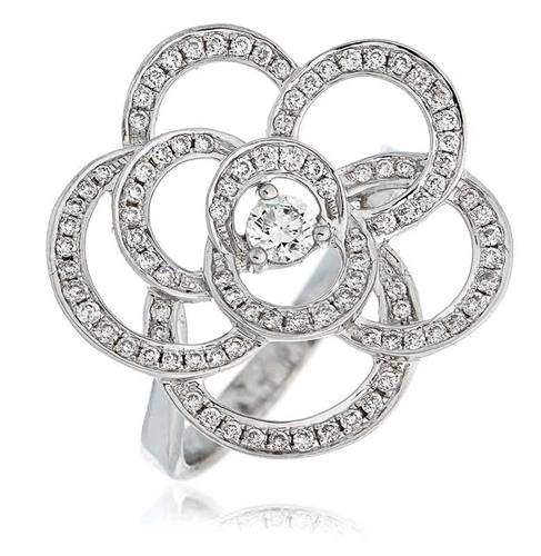 0.70ct Round Diamond Cluster Flower Dress Ring W