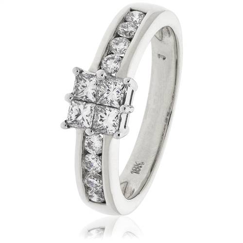 1.00ct Elegant Round/Princess Diamond Cluster Ring W