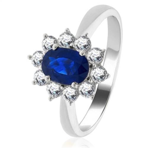 1.60ct Oval Blue Sapphire & Diamond Cluster Ring W