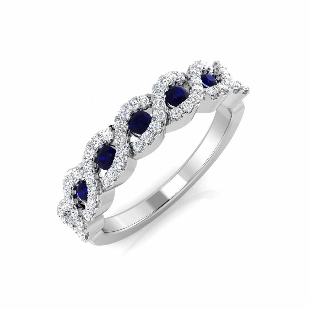 Round Blue Sapphire and Diamond Designer Ring W