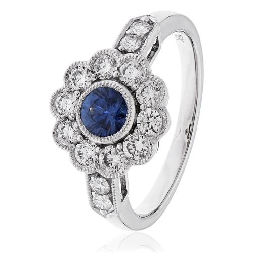 1.00ct Blue Sapphire & Diamond Halo Ring W