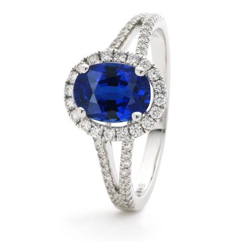 1.60ct Blue Sapphire & Diamond Halo Ring W
