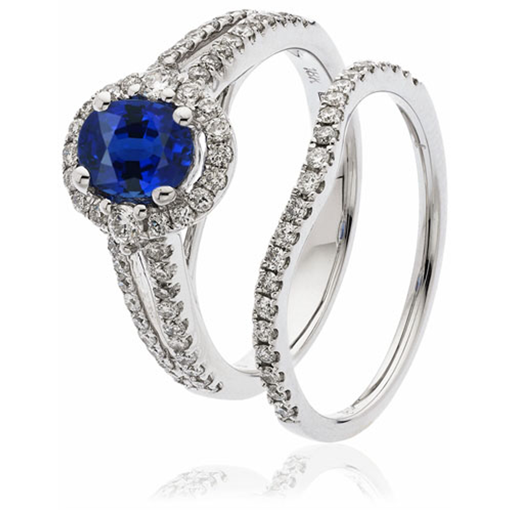 2.00ct Blue Sapphire & Diamond Bridal Set Ring W
