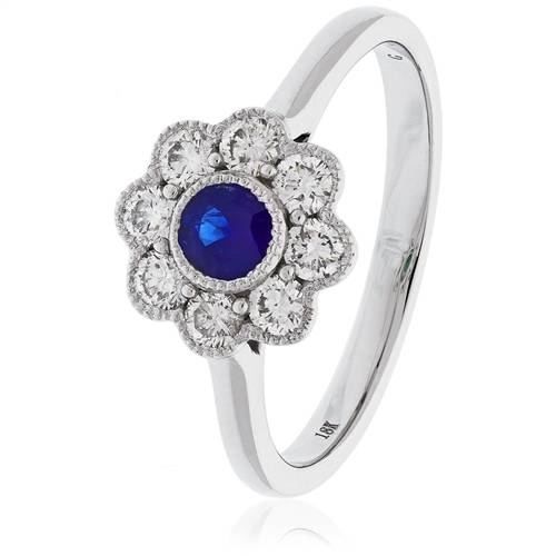 0.65ct Blue Sapphire & Diamond Halo Ring W
