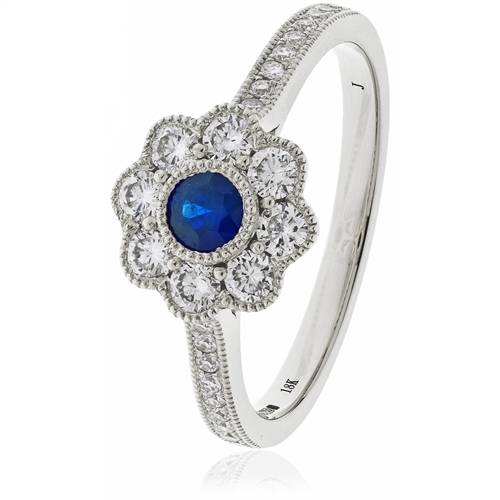 0.75ct Blue Sapphire & Diamond Halo Ring W