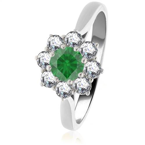 Round Emerald & Diamond Cluster Ring P
