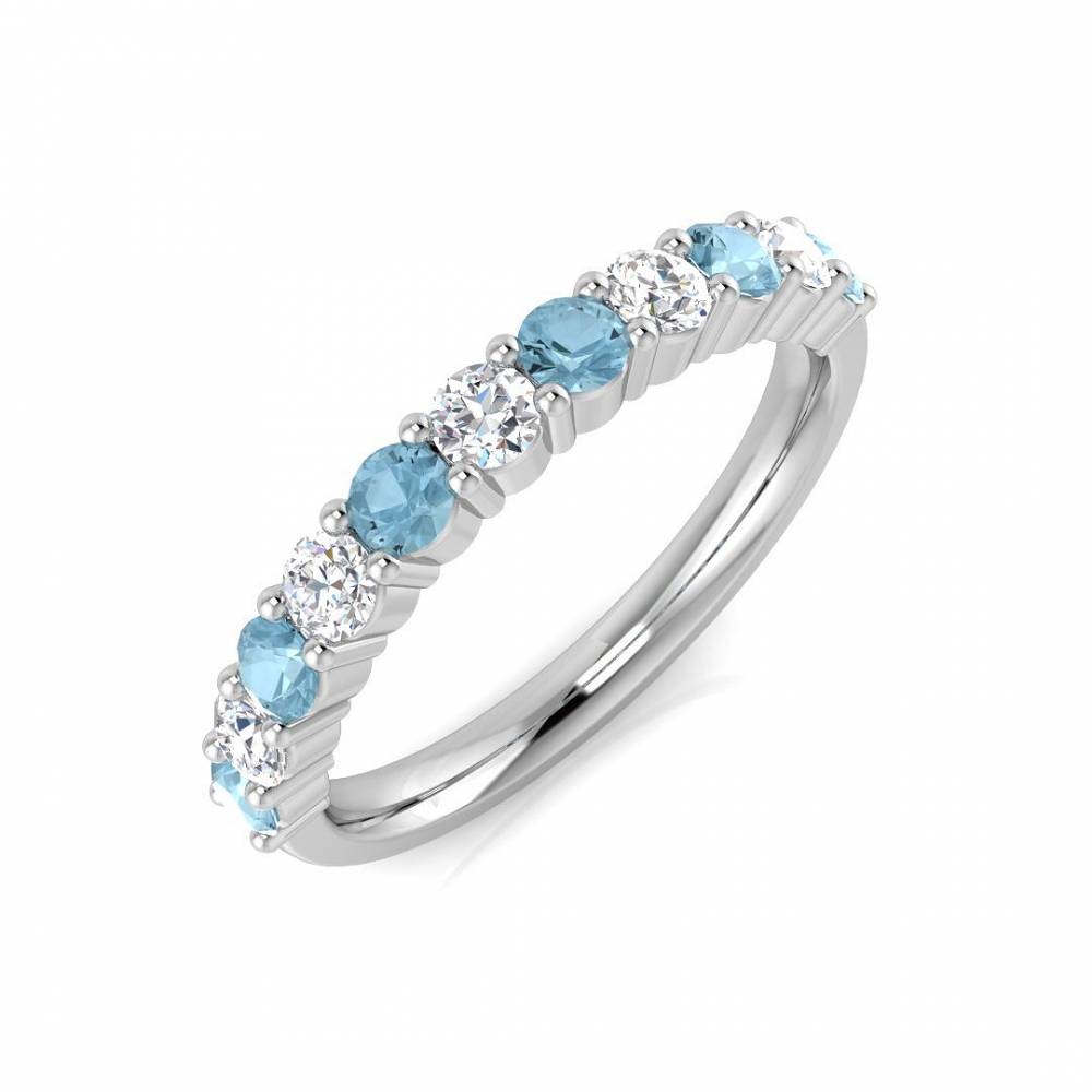 Round Aquamarine and Diamond Set Eternity Ring - Diamond Heaven