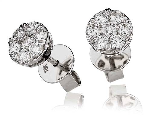 1.00ct Classic Round Diamond Cluster Earrings W