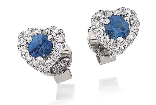 Round Blue Sapphire & Diamond Cluster Earrings W