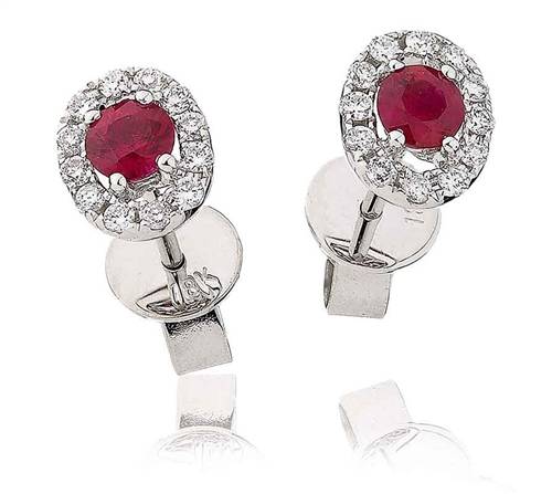 Round Ruby & Diamond Cluster Earrings W