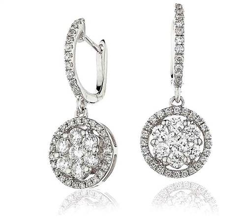 1.10ct Modern Round Diamond Drop Cluster Earrings W