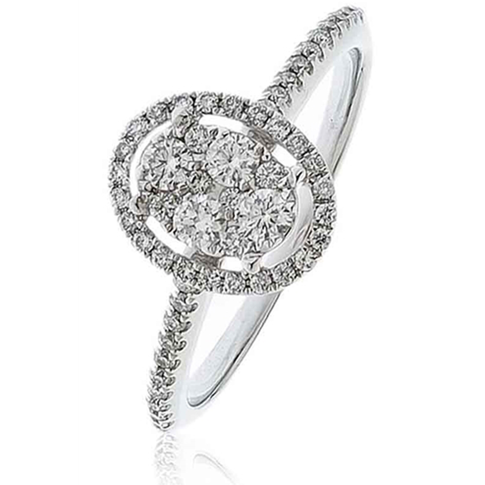 0.40ct Modern Oval Shaped Round Diamond Cluster Halo Ring W