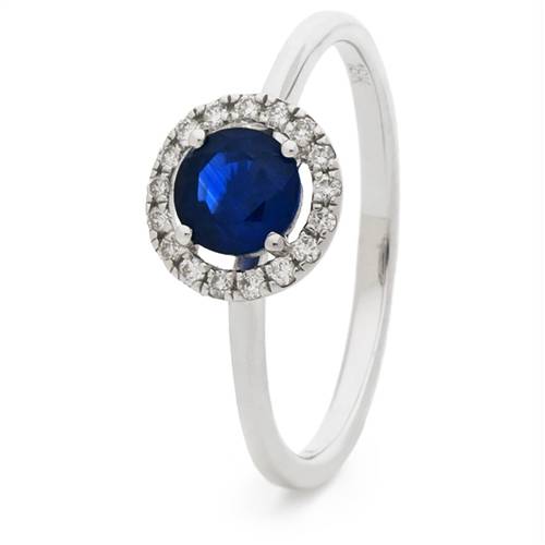 0.75ct Blue Sapphire & Diamond Halo Ring W