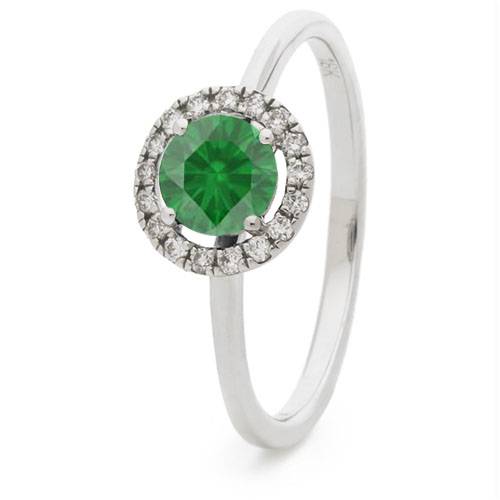 Round Emerald & Diamond Halo Ring P