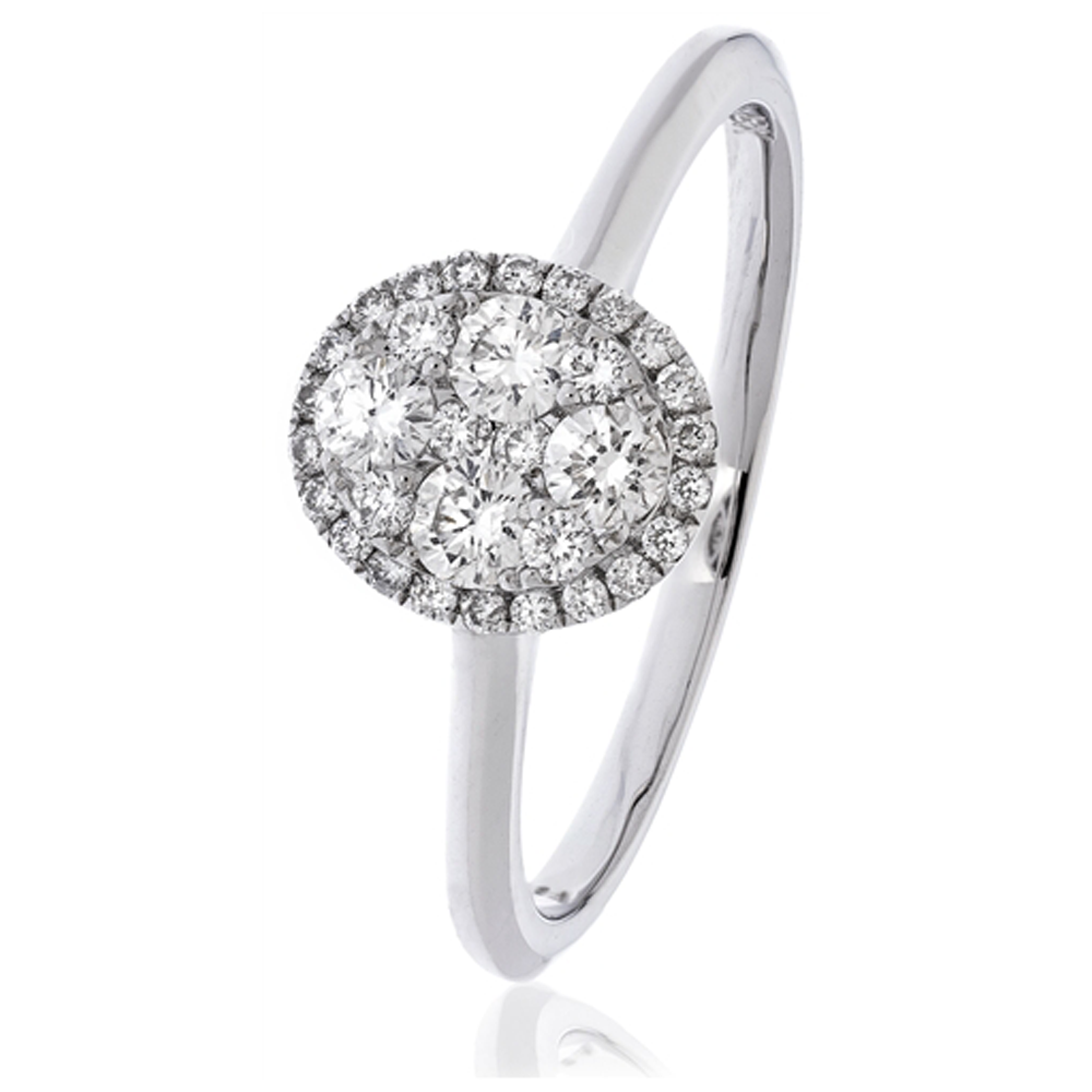 0.40ct Modern Oval Shaped Round Diamond Cluster Halo Ring W