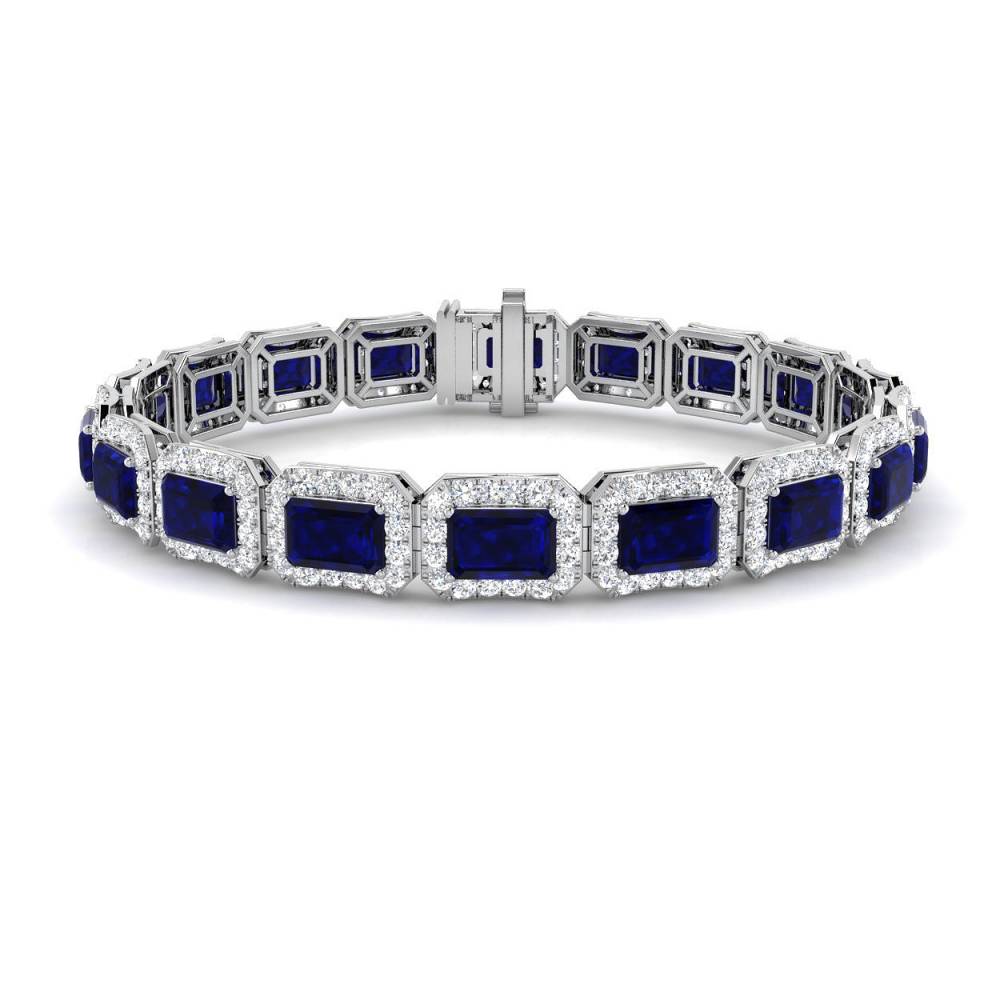 13.30CT VS/EF Emerald Cut Blue Sapphire and Round Diamond Bracelet W