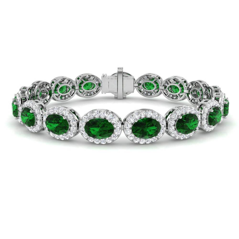 16.20CT VS/EF Oval Cut Emerald and Round Diamond Halo Bracelet W