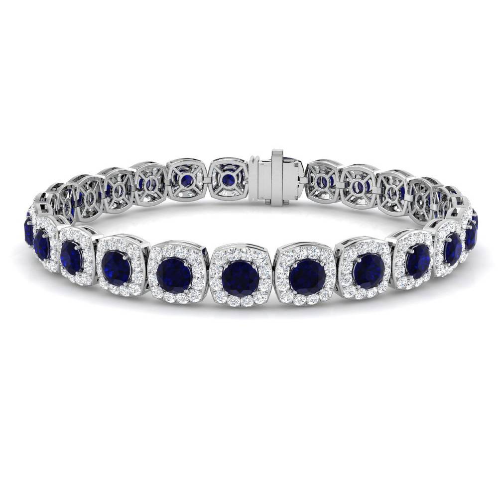 10.85CT VS/EF Round Cut Blue Sapphire and Round Diamond Bracelet W