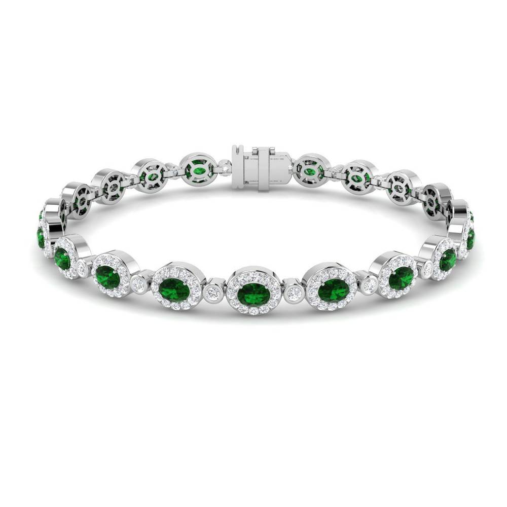 5.55CT VS/EF Oval Cut Emerald and Round Diamond Halo Bracelet W