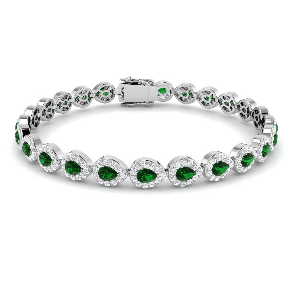 5.75CT VS/EF Pear Cut Emerald and Round Diamond Halo Bracelet W