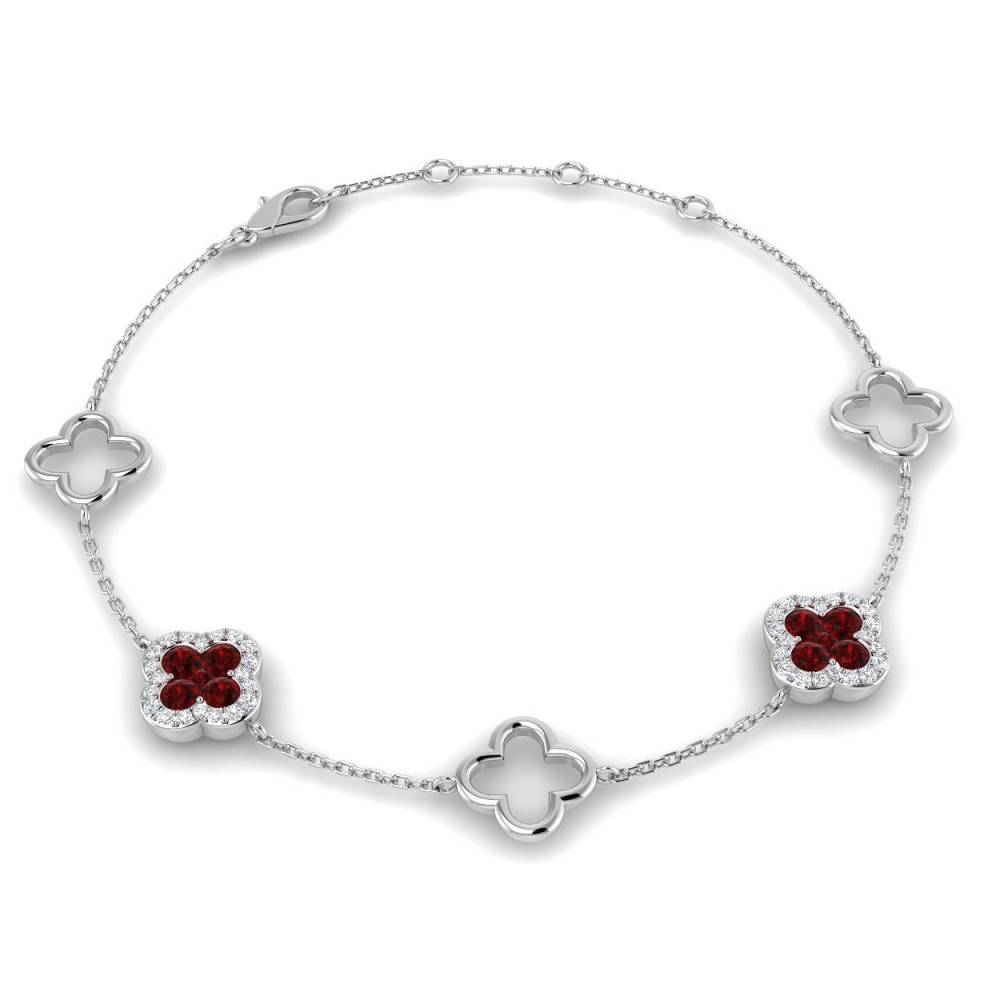 0.75CT VS/EF Clover Style Designer Bracelet, with Round Ruby and Diamonds W