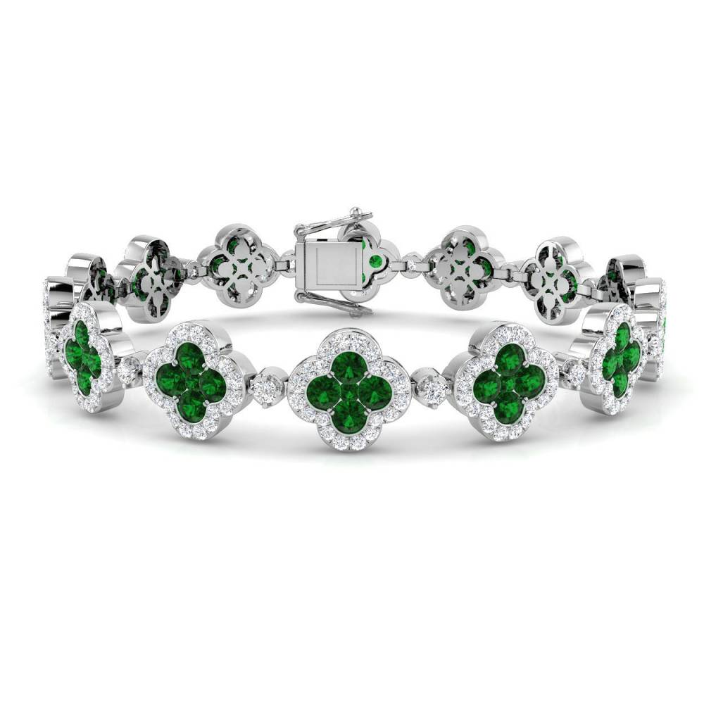 8.10CT VS/EF Clover Style Designer Bracelet with Round Emerald and Diamonds W