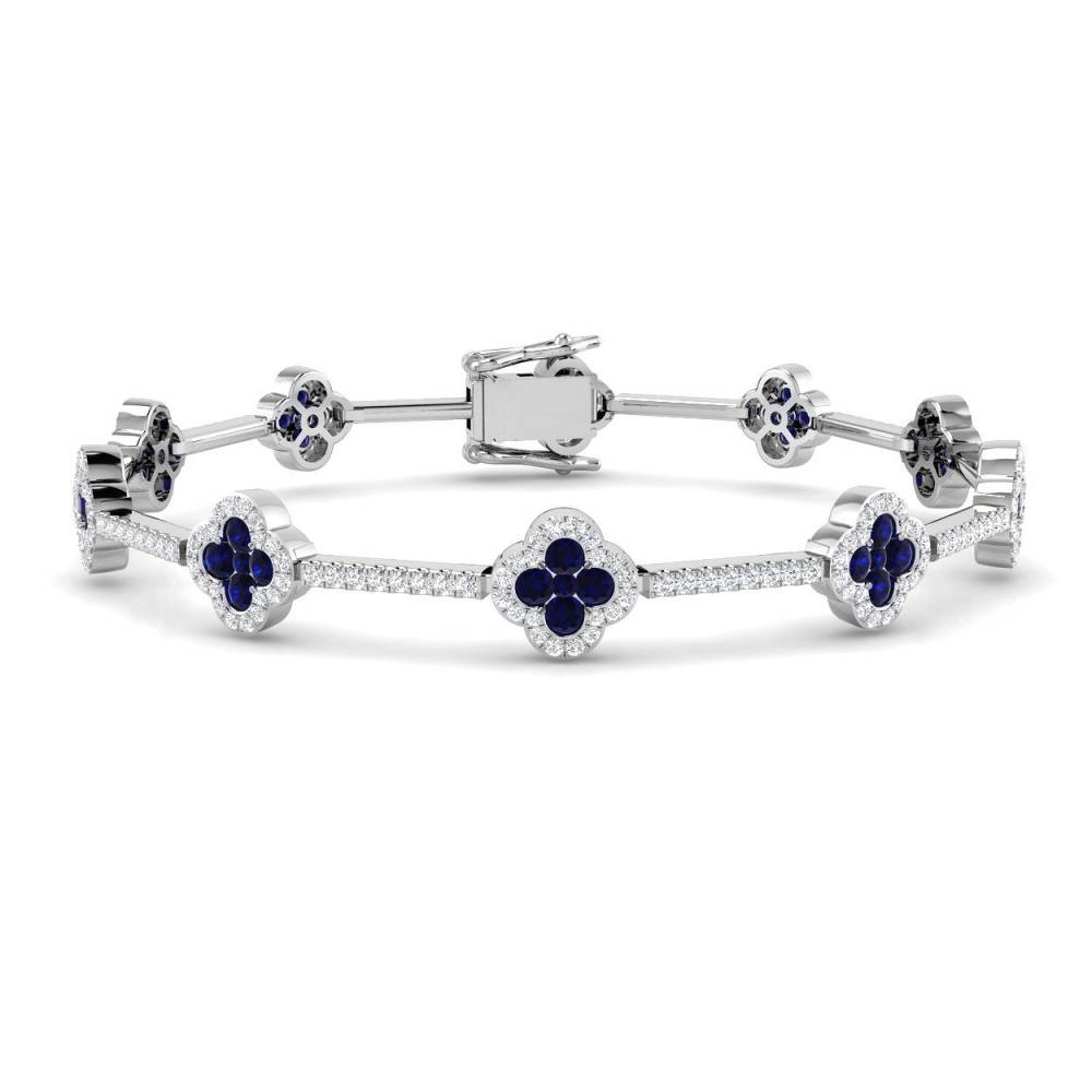 3.30CT VS/EF Round Blue Sapphire and Round Diamond Designer Bracelet W