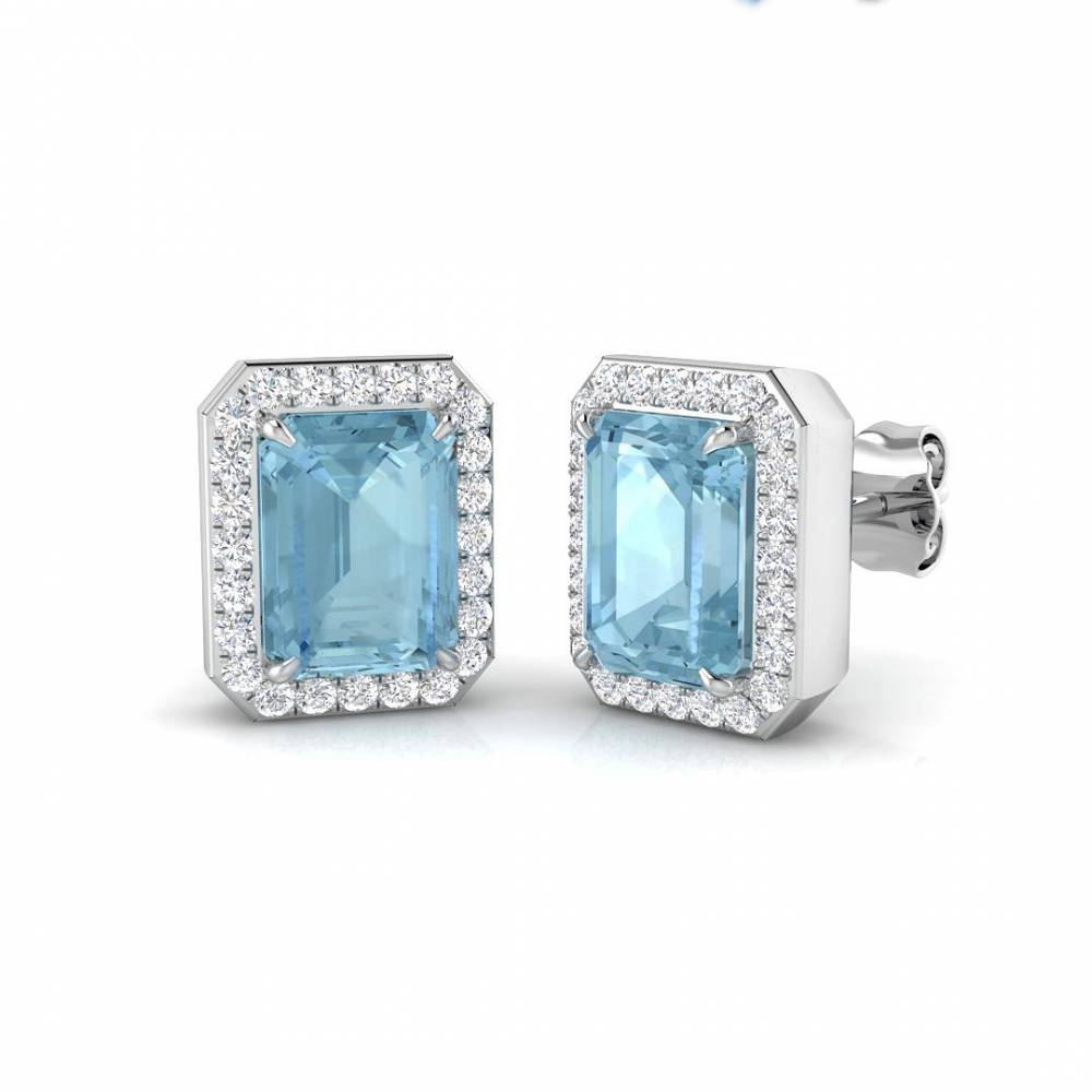 Emerald Aquamarine and Rond Diamond Halo Earrings W