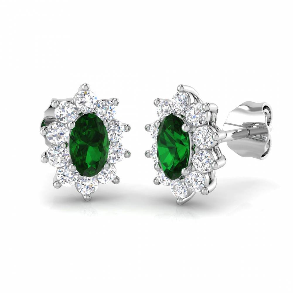 1.00ct EF/VS Emerald & Diamond Gemstone Earrings P
