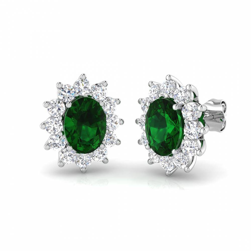 3.00ct EF/VS Emerald & Diamond Gemstone Earrings P