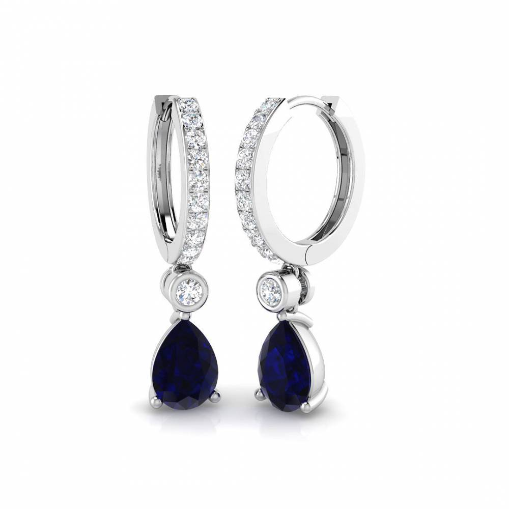 Pear Blue Sapphire and Round Diamond Drop Earrings W