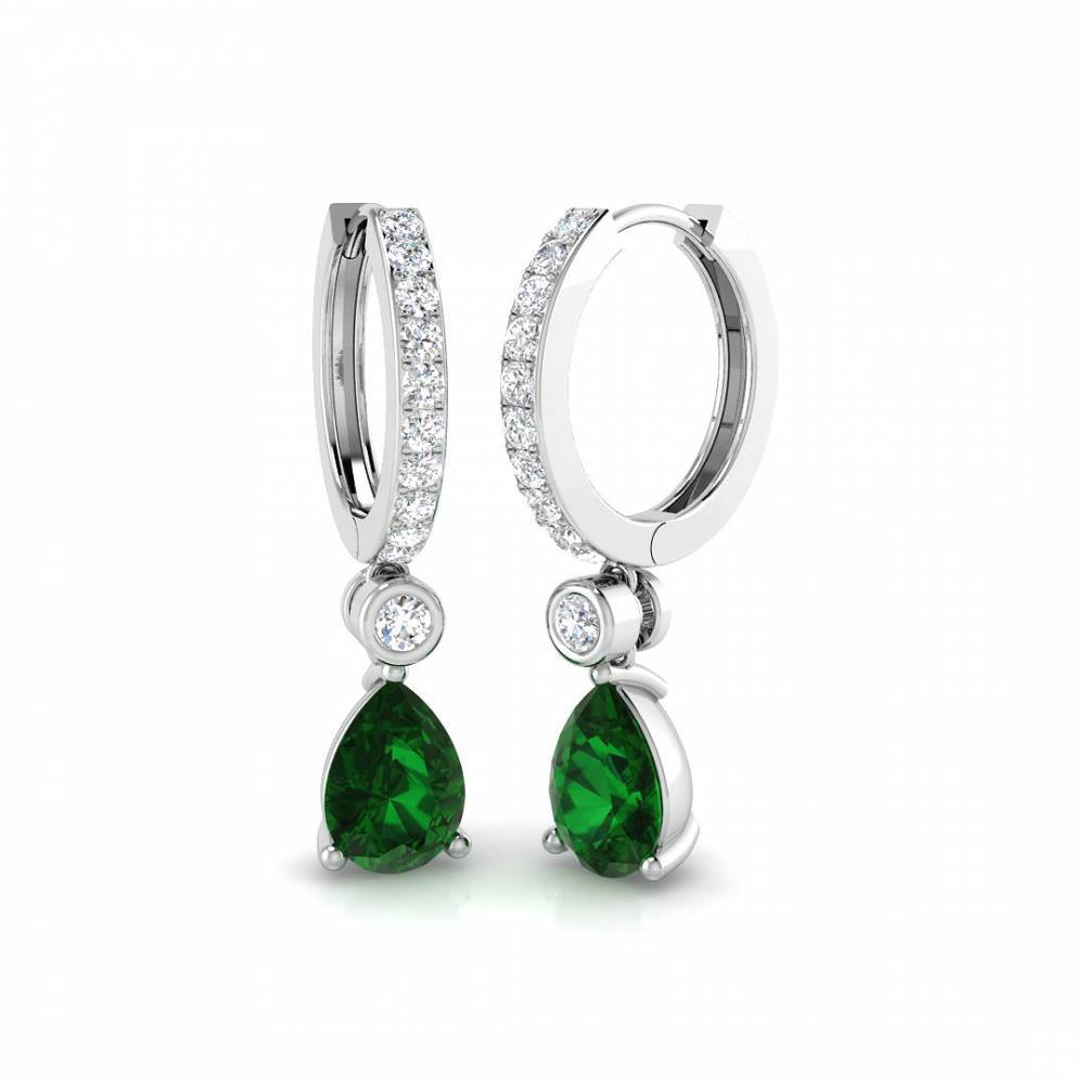Green Pear Sapphire and Round Diamond Drop Earrings W