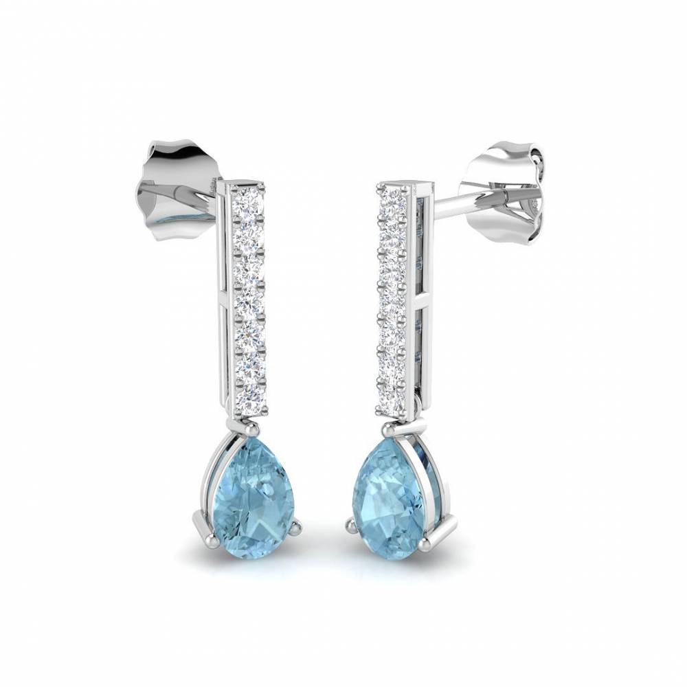 Pear Aquamarine and Round Diamond Drop Earrings P