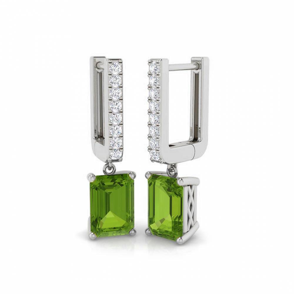 Peridot Emerald Gemstone and Round Diamond Drop Earrings W