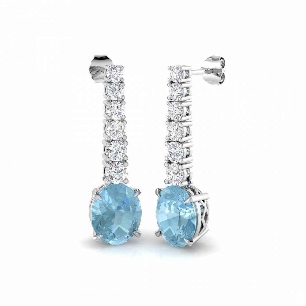 Oval Aquamarine and Round Diamond Drop Earrings P