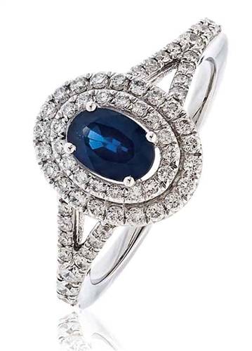 Blue Sapphire & Diamond Halo Ring P